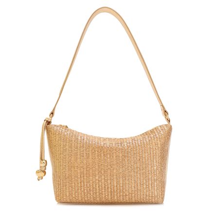 Bolsa De Ombro - Ráfia Dourado/Couro Dourado