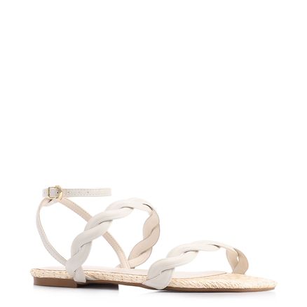 Rasteirinha - Couro Off White/Ráfia Natural