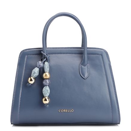 Bolsa Tote Bag Charm - Couro Azul Escuro