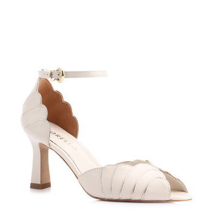 Peep Toe - Couro Off White/Alt Dourado