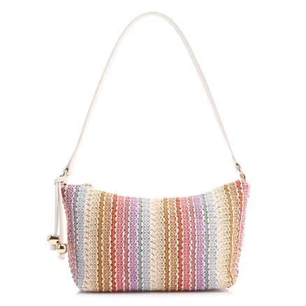 Bolsa De Ombro - Ráfia Multicolor/Couro Off White