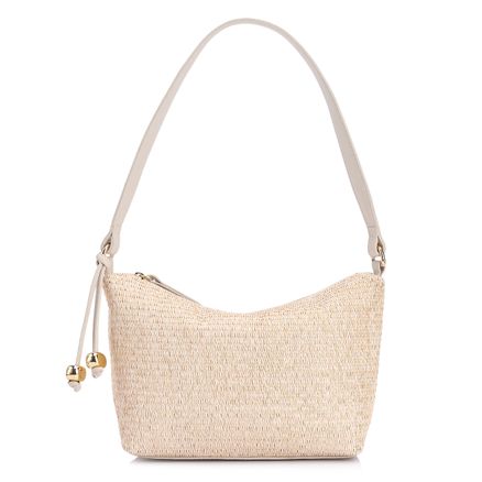 Bolsa De Ombro - Ráfia Natural/Couro Off White