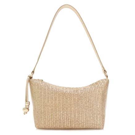 Bolsa De Ombro - Ráfia Dourado/Couro Dourado