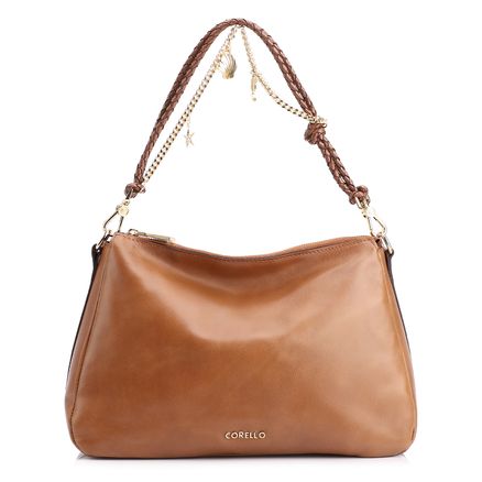 Bolsa De Ombro Bag Charm - Couro Marrom Claro