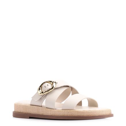 Papete - Couro Off White/Ráfia Natural