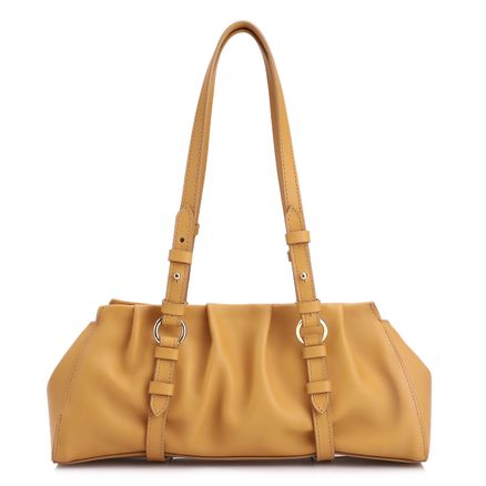 Bolsa De Ombro - Couro Drapeado Amarelo Açafrão
