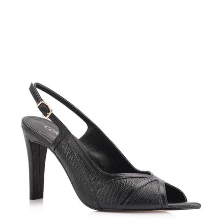 Peep Toe - Couro New Lezard Preto/Couro Preto