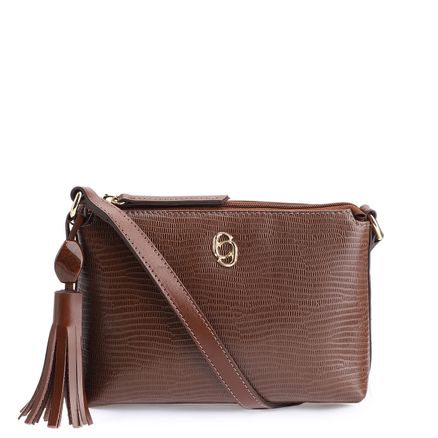 Bolsa Transversal - Couro Lezard Marrom Escuro