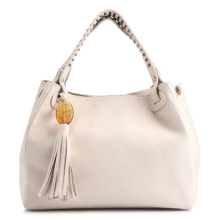 Bolsa Tote - Couro Off White/Couro Marrom