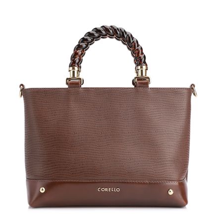 Bolsa Tote - Couro Lezard Marrom/Couro Marrom