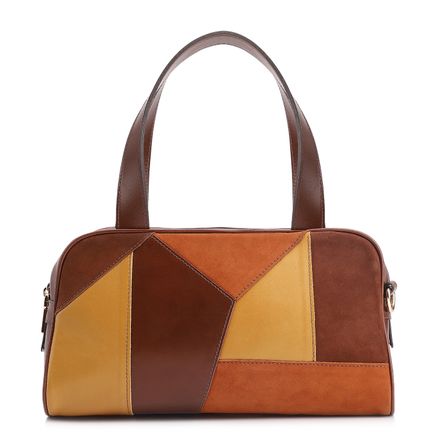 Bolsa De Mão Patchwork - Couro Marrom/Couro Colors