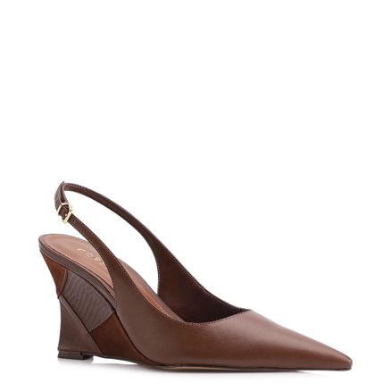 Scarpin Anabela Patchwork - Couro Marrom