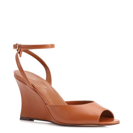 Peep Toe Anabela Patchwork - Couro Marrom Claro