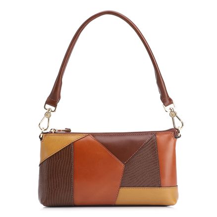 Bolsa De Ombro Patchwork - Couro Marrom/Couro Colors
