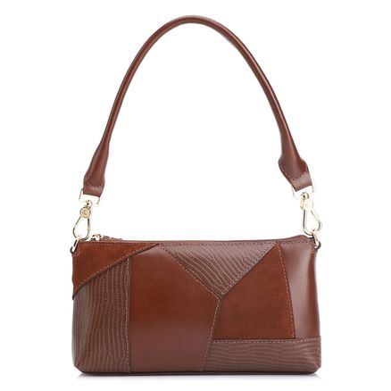 Bolsa De Ombro Patchwork - Couro Marrom Escuro