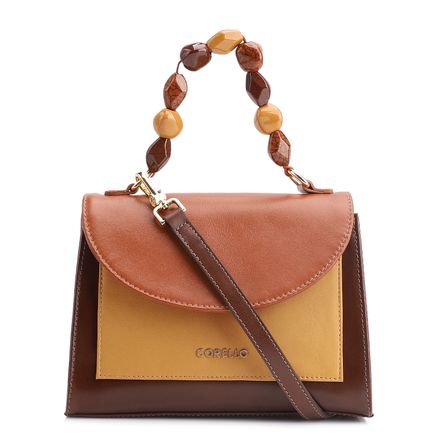 Bolsa De Mão - Couro Marrom/Couro Amarelo Açafrão