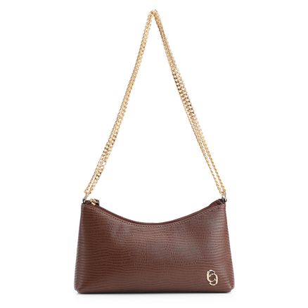Bolsa De Ombro Correntes - Couro Lezard Marrom