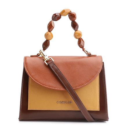 Bolsa De Mão - Couro Marrom/Couro Amarelo