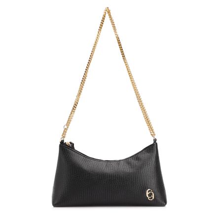Bolsa De Ombro Correntes - Couro Lezard Preto