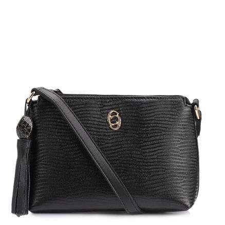 Bolsa Transversal - Couro New Lezard Preto/Couro Preto