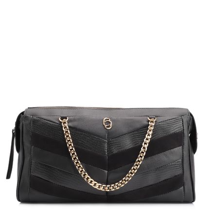 Bolsa Transversal - Couro Preto/Nobuck Preto/Lezard Preto