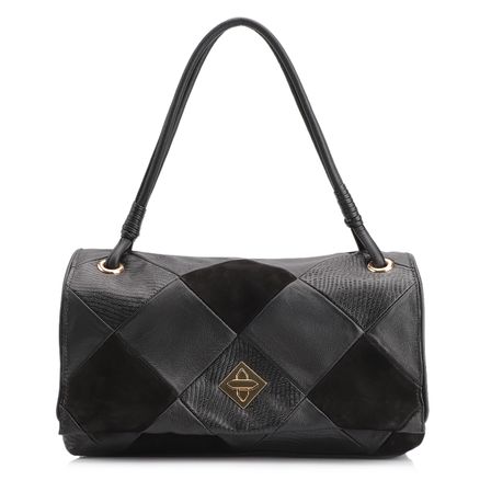 Bolsa De Ombro Patchwork - Couro Preto