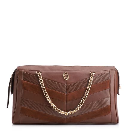 Bolsa Transversal - Couro Marrom/Nobuck Marrom/Lezard Marrom