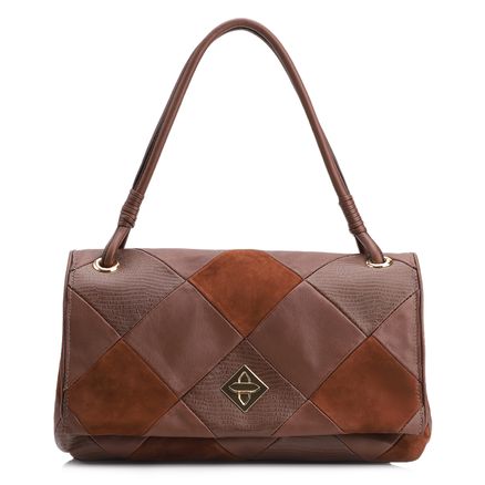 Bolsa De Ombro Patchwork - Couro Marrom/Patcwork Marrom