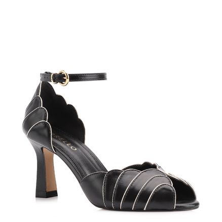Peep Toe - Couro Preto/Alt Off White
