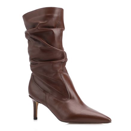 Bota Slouch - Marrom Cano Médio Salto Médio Couro Bico Fino Slouch