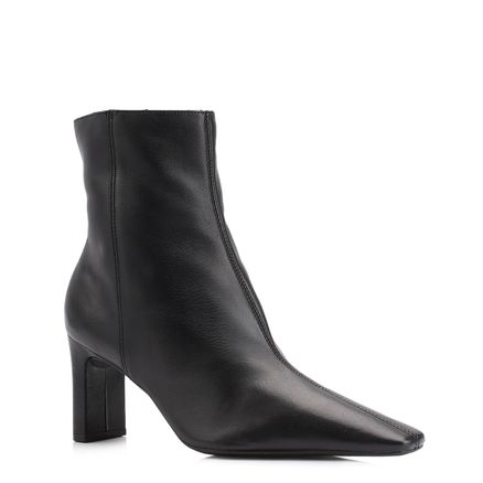 Bota - Preta Cano Médio Salto Alto Couro Pesponto