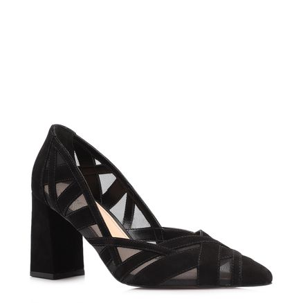 Scarpin - Couro Nobuck Preto/Tela Preto