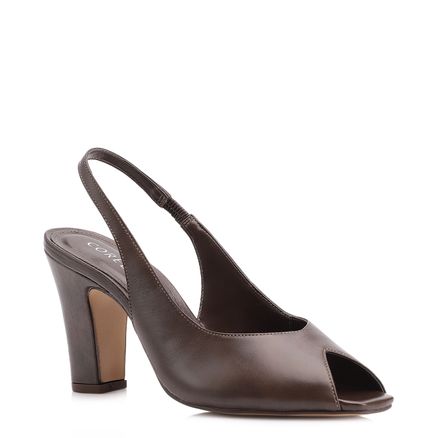 Peep Toe - Couro Estonado Marrom Escuro