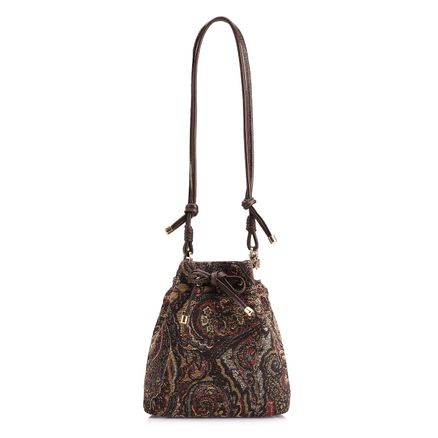 Bolsa Sacola - Jacquard Paisley  /Couro Marrom Escuro