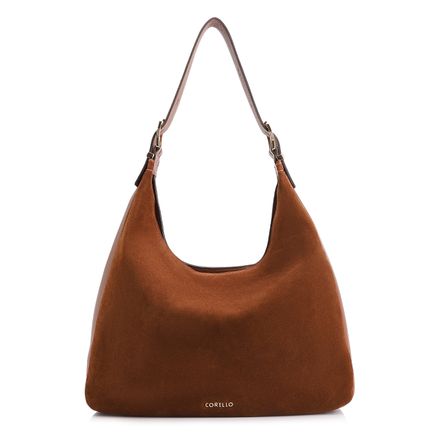 Bolsa Hobo Fivelas - Couro Camurca Marrom Claro