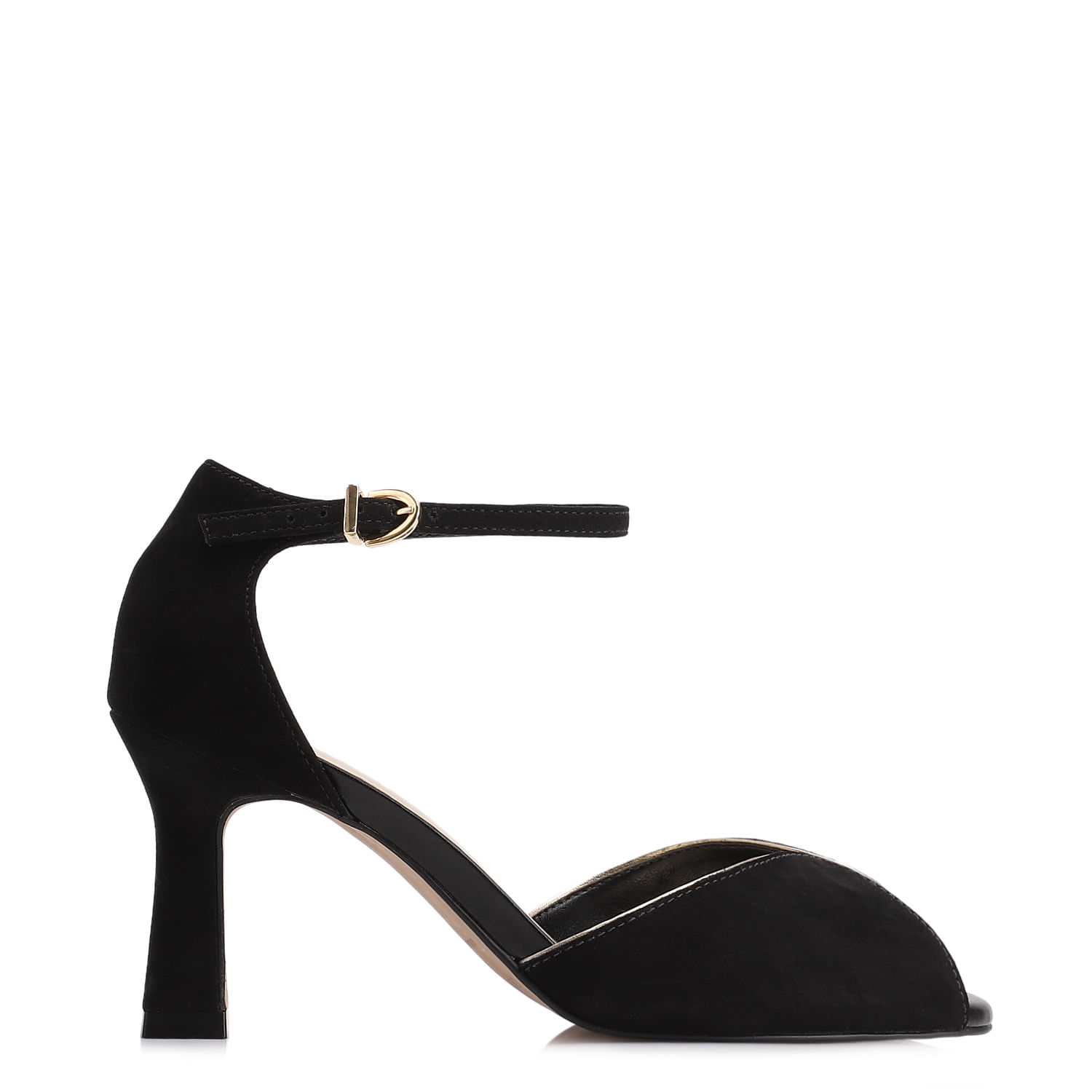 Peep Toe - Couro Nobuck Preto