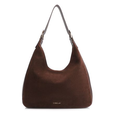 Bolsa Hobo Fivelas - Couro Camurca Marrom Escuro