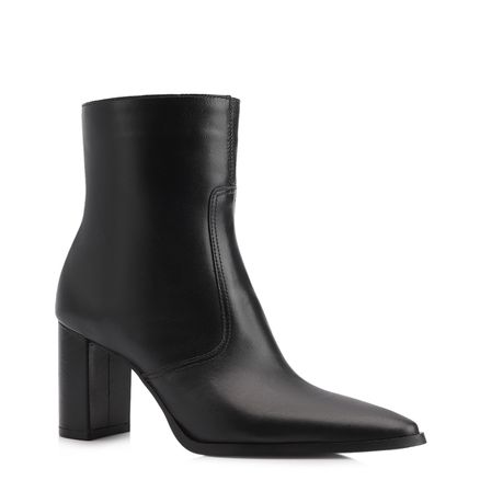 Bota -  Preta Cano Baixo Salto Alto Couro Bico Fino