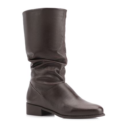 Bota - Marrom Cano Médio Salto Baixo Couro Slouch