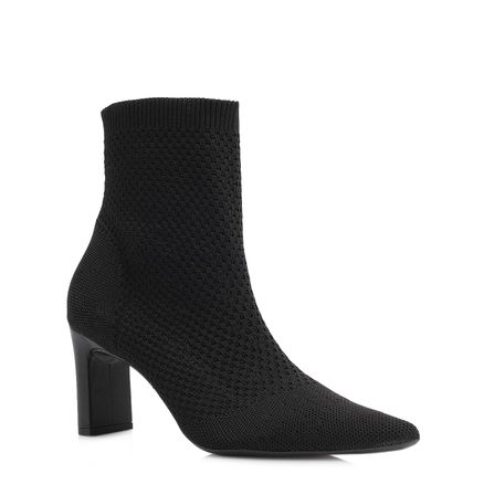 Bota - Preta Cano Baixo Salto Médio Knit