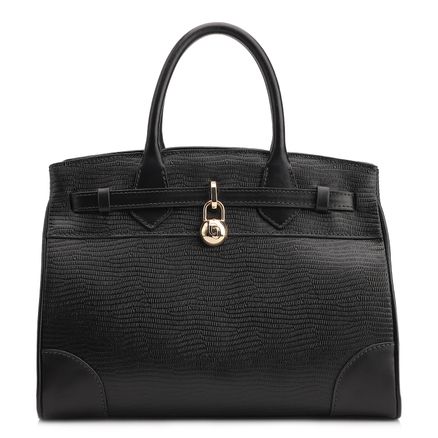 Bolsa Tote - Couro Lezard Preto/Couro Preto