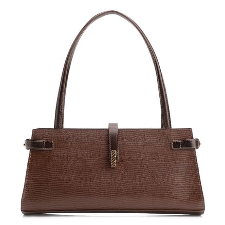 Bolsa De Ombro - Couro Lezard  Marrom Escuro/Couro  Marrom Escuro
