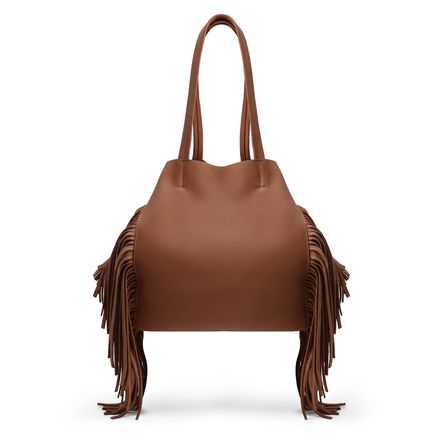 Bolsa De Ombro - Couro Marrom Claro Franjas