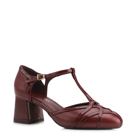 Scarpin Tiras - Couro Vinho /Verniz Vinho