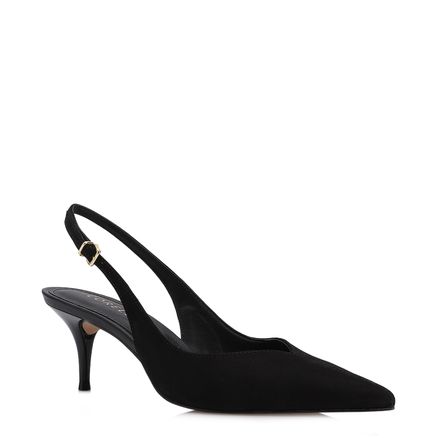 Scarpin - Preto Salto Baixo Fino Couro Nobuck Slingback