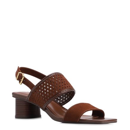 Sandália - Marrom Salto Bloco Baixo Couro Nobuck Floater Perfuros