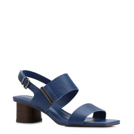 Sandália -  Azul Salto Bloco Médio Couro Antique Metal