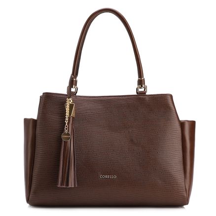 Bolsa Tote - Couro Lezard Marrom /Couro Marrom Bolso Lateral
