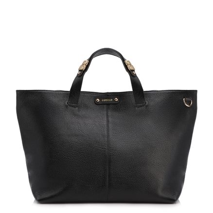 Bolsa Tote - Grande Couro Antique Preto Fecho Magnetico