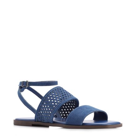 Rasteirinha -  Azul Couro Nobuck Floater Tira Perfuros